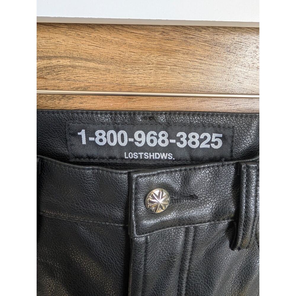 NWT LOSTSHDWS Leather Pants Mens 30 Black Graphic Sun Logo 5-Pocket Straight Leg - Picture 3 of 6